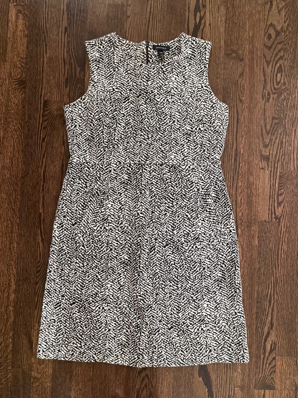 Lands' End Black & White Textured Sleeveless Sheath Dress - Size 14